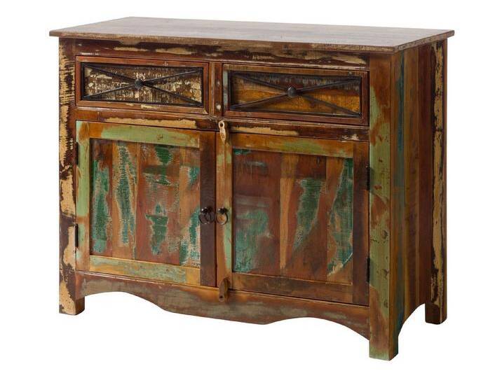 Massivmoebel24 Sideboard (Sideboard Altholz 110x45x85 mehrfarbig lackiert NATURE OF SPIRIT #130), bunt von MASSIVMOEBEL24