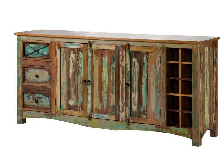 Massivmoebel24 Sideboard (Sideboard Altholz 193x45x90 mehrfarbig lackiert NATURE OF SPIRIT #15), bunt von MASSIVMOEBEL24