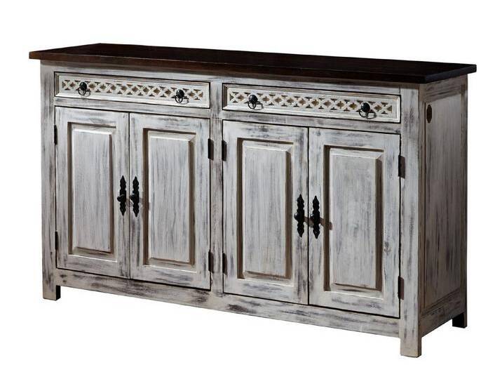 Massivmoebel24 Sideboard (Sideboard Mango/Akazie 150x45x90 weiß gewachst CASTLE-ANTIK #261), weiß von MASSIVMOEBEL24