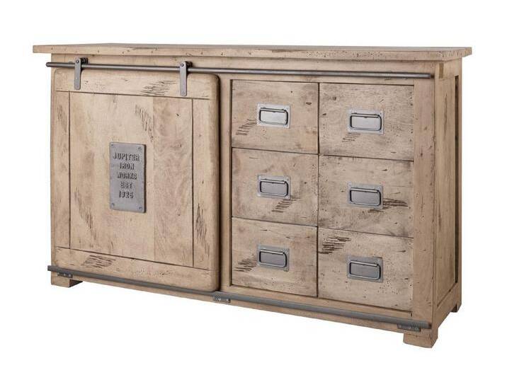Massivmoebel24 Sideboard (Sideboard Mango 140x45x85 whitewash lackiert RAILWAY #321), beige braun, beige von MASSIVMOEBEL24