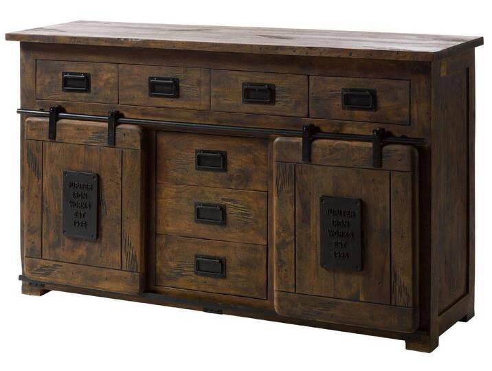 Massivmoebel24 Sideboard (Sideboard Mango 150x45x90 braun lackiert RAILWAY #419), braun, Schubladen: 7 von MASSIVMOEBEL24