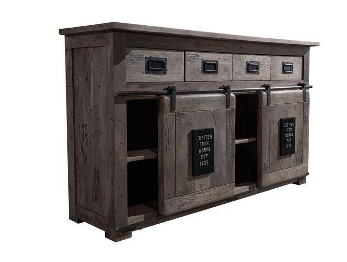 Massivmoebel24 Sideboard (Sideboard Mango 150x45x90 grau lackiert RAILWAY #220), grau, grau von MASSIVMOEBEL24