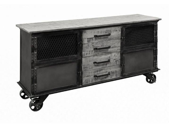 Massivmoebel24 Sideboard (Sideboard Mango 153x40x80 grau lackiert HEAVY INDUSTRY #153), grau, grau von MASSIVMOEBEL24