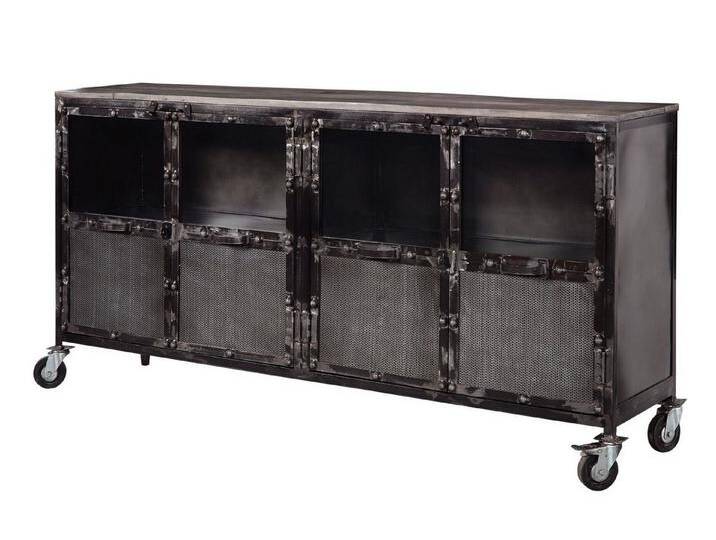 Massivmoebel24 Sideboard (Sideboard Mango 180x40x90 grau lackiert HEAVYINDUSTRY #115), grau, Massivholz Eisen   , grau von MASSIVMOEBEL24