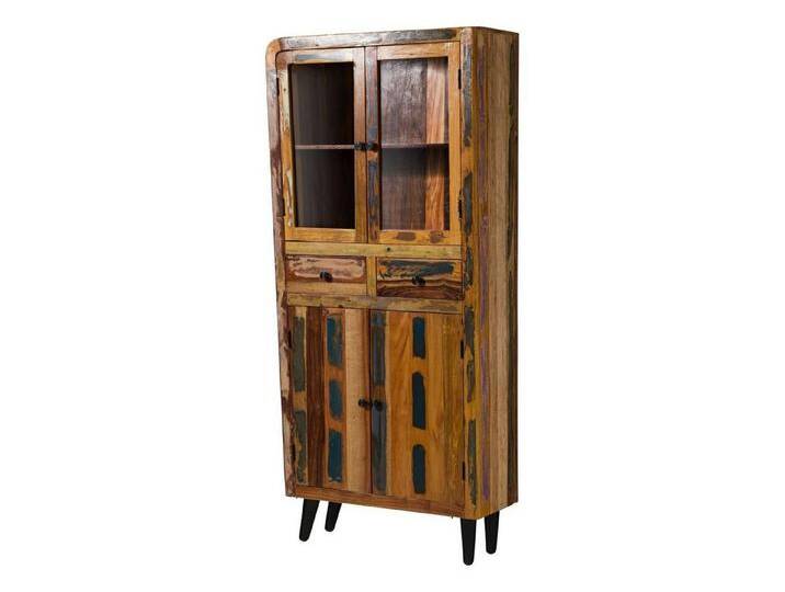 Massivmoebel24 Standvitrine #113 (Vitrine Altholz 90x35x200 mehrfarbig lackiert SIXTIES #113), bunt von MASSIVMOEBEL24