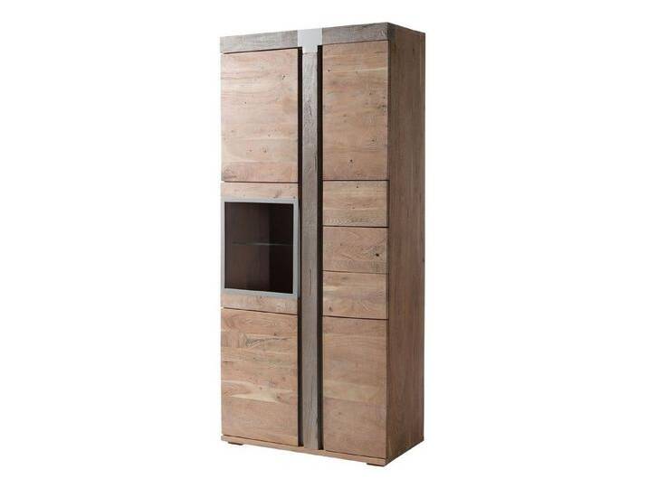 Massivmoebel24 Standvitrine (Vitrine Akazie 90x45x204 beige lackiert Amsterdam #108) Vitrine Akazie 90x45x204 beige lackiert Amsterdam #108, beige braun von MASSIVMOEBEL24