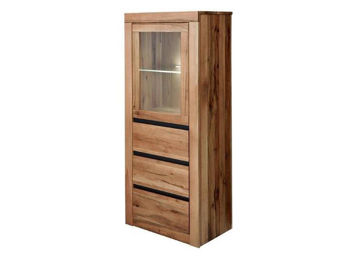 Massivmoebel24 Standvitrine #122 (Vitrine Wild-/Zerreiche 62x42x150 natur geölt MONTREUX #122), beige, Massivholz,Eisen,Glas, natur von MASSIVMOEBEL24