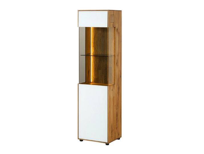 Massivmoebel24 Standvitrine #130 (Wildeiche 45x38x168 natur geölt / Glas weiß WIEN #130), Türen: 1 St., natur / weiß von MASSIVMOEBEL24