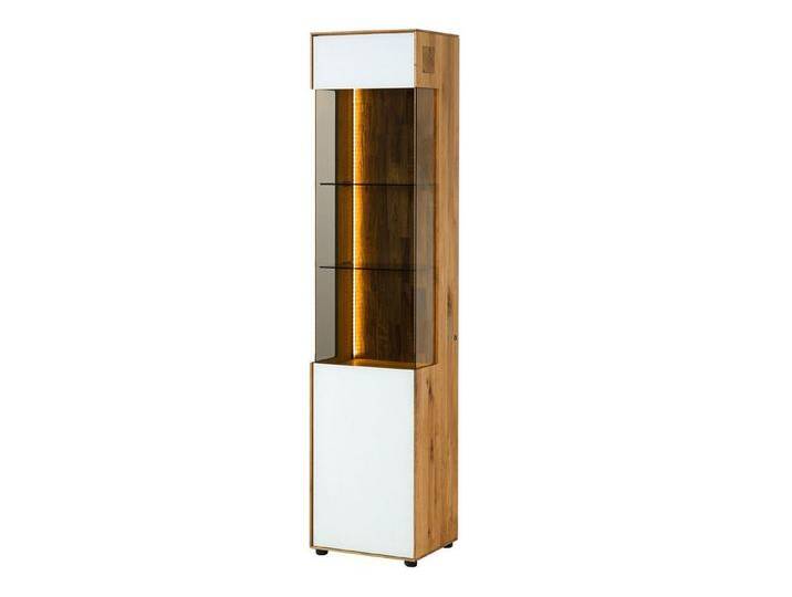 Massivmoebel24 Standvitrine #131 (Wildeiche 45x38x200 natur geölt / Glas weiß WIEN #131), natur / weiß von MASSIVMOEBEL24