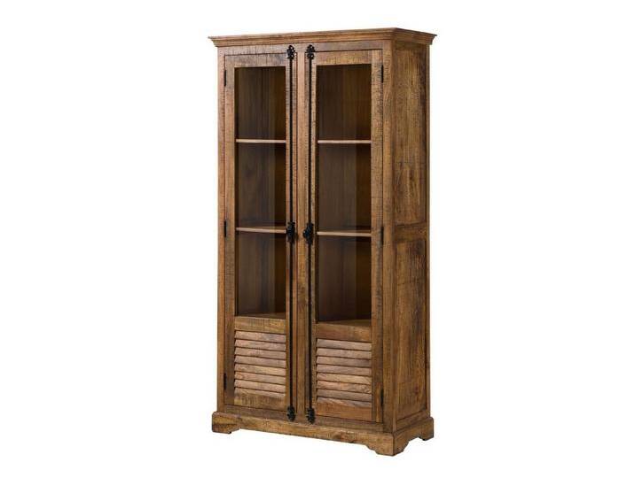 Massivmoebel24 Standvitrine (Vitrine Mango 100x45x190 dunkelbraun geölt RODEZ #152) Vitrine Mango 100x45x190 dunkelbraun geölt RODEZ #152, braun von MASSIVMOEBEL24
