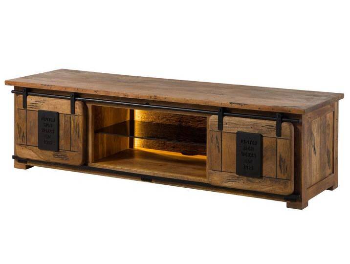 Massivmoebel24 TV-Board (Massivholz), Mango / Altholz 180x55x50 natur lackiert RAILWAY LUX #130, beige von MASSIVMOEBEL24