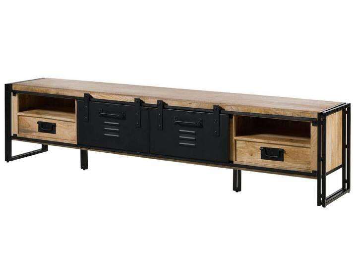 Massivmoebel24 TV-Board (Massivholz), Mango 240x45x55 natur klar lackiert / Metall schwarz BLACKBURN #555, schwarz von MASSIVMOEBEL24