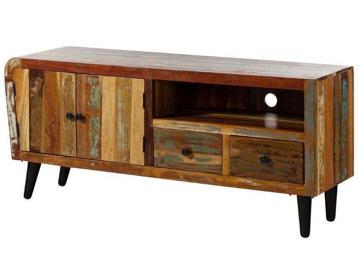 Massivmoebel24 TV-Board (TV-Board Altholz 160x45x70 mehrfarbig lackiert SIXTIES #116), bunt, Schubladen: 2 von MASSIVMOEBEL24