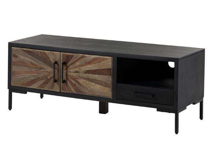 Massivmoebel24 TV-Board (TV-Board Sheesham 136x45x50 schwarz lackiert SUN #105), schwarz, Schubladen: 1 von MASSIVMOEBEL24