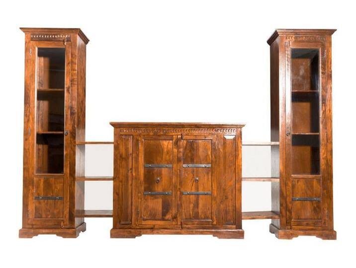 Massivmoebel24 Wohnwand, (Wohnwand Akazie 316x39x200 honig lackiert OXFORD #0600), braun von MASSIVMOEBEL24