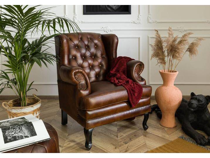 Ohrensessel Echtleder 88x80x108 braun CHESTERFIELD #101 von MASSIVMOEBEL24