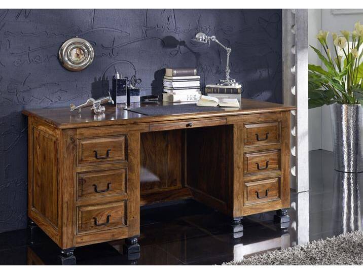 Schreibtisch Sheesham 150x70x75 braun lackiert NEW BOSTON #206 von MASSIVMOEBEL24