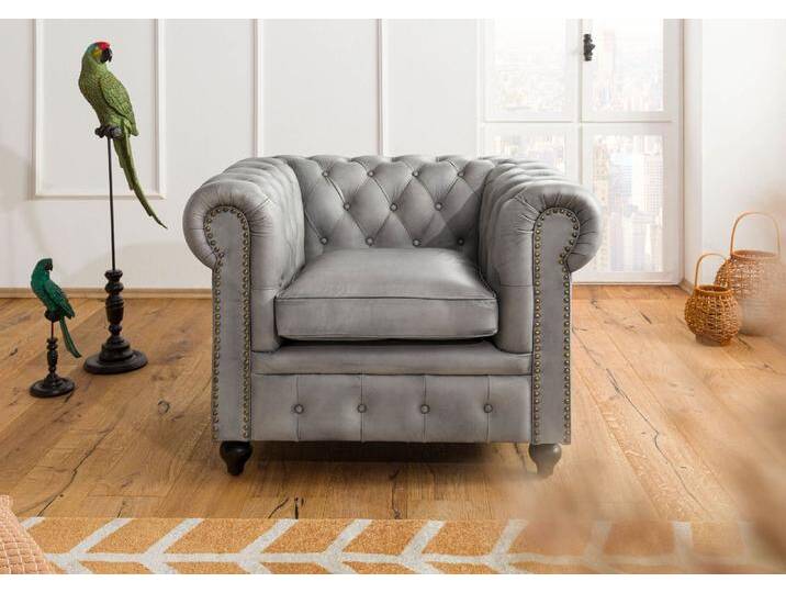 Sessel Echtleder 105x82x75 grau CHESTERFIELD #202 von MASSIVMOEBEL24