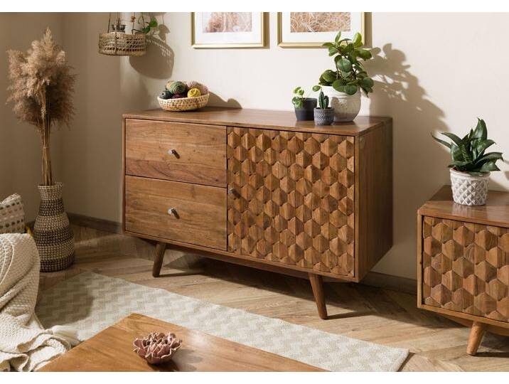 Sideboard Akazie 115x42x75 Akazie natur lackiert MOSAYK #112 von MASSIVMOEBEL24