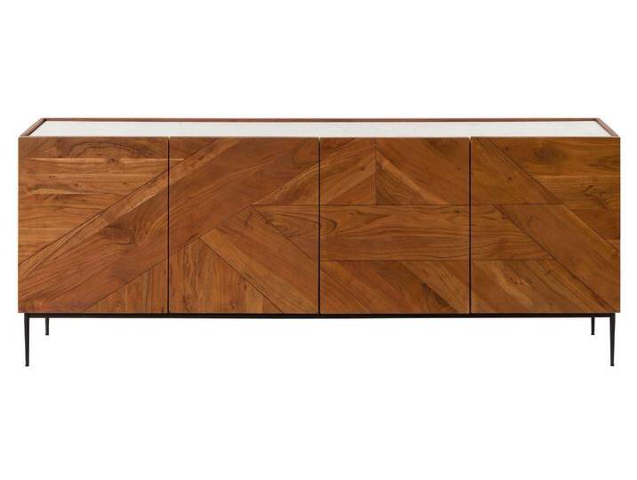 Sideboard Akazie 200x40x76 natur lackiert / Marmor weiß KARLSTAD #16 von MASSIVMOEBEL24