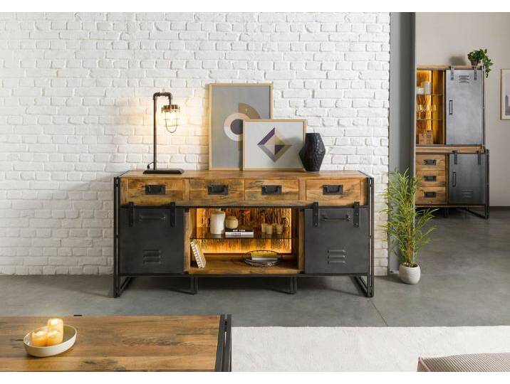 Sideboard Mango / Altholz 195x45x90 natur / grau lackiert / Metall grau BLACKBURN LUX #409 Sideboard Mango / Altholz 195x45x90 natur / grau lackiert / Metall grau BLACKBURN LUX #409 von MASSIVMOEBEL24