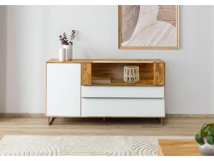Sideboard Wildeiche 160x43x87 natur geölt / Glas weiß WIEN #120 Sideboard Wildeiche 160x43x87 natur geölt / Glas weiß WIEN #120 von MASSIVMOEBEL24