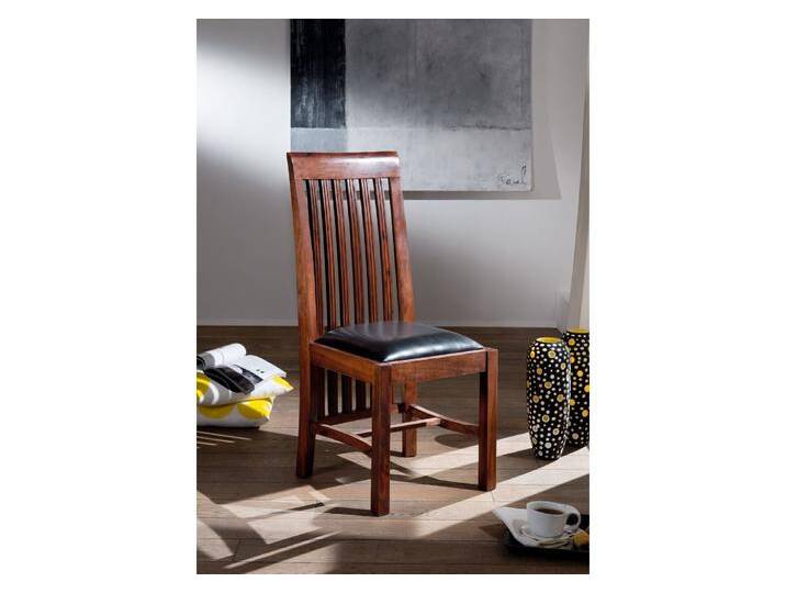 Stuhl Akazie 45x51x103 nougat lackiert Polster schwarz Bangalore OXFORD #6 von MASSIVMOEBEL24