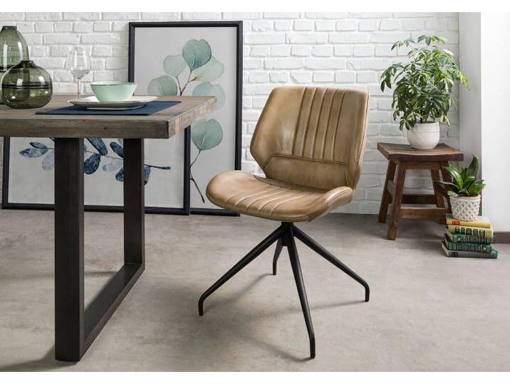 Stuhl Echtleder 51x61x84 beige IRON LABEL #611 - 2er Set Stuhl Echtleder 51x61x84 beige IRON LABEL #611 - 2er Set von MASSIVMOEBEL24