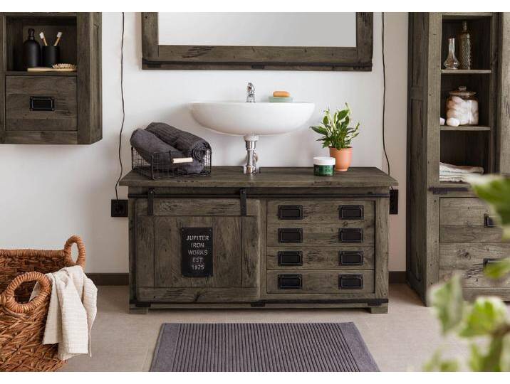 Waschbeckenunterschrank Mango 120x40x60 grau lackiert RAILWAY #277 von MASSIVMOEBEL24