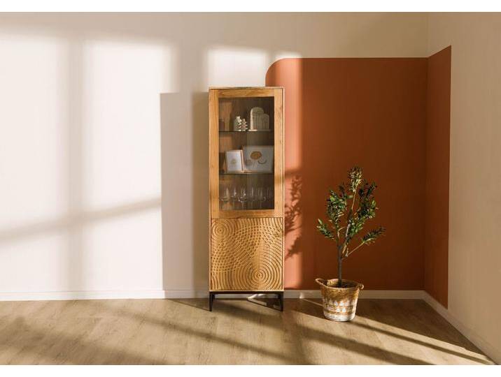 Vitrine Akazie 60x40x180 natur lackiert MARRAKESCH #110 von MASSIVMOEBEL24