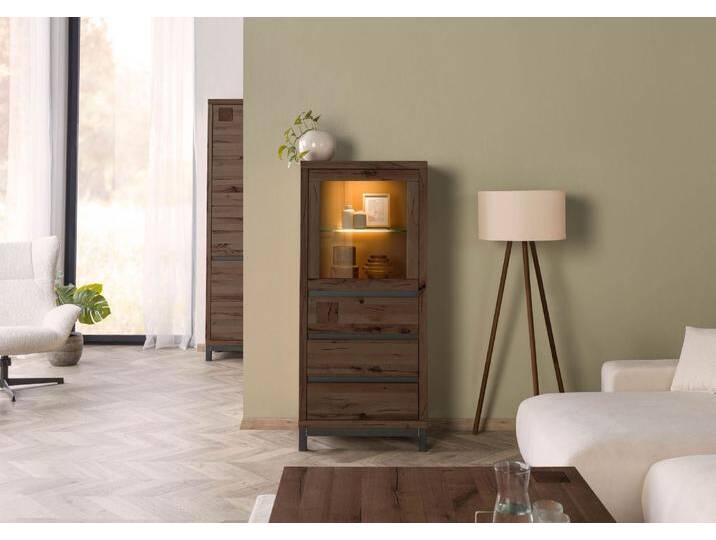 Vitrine Kernbuche 65x40x148 tabacco braun geölt VILLANDERS #203 von MASSIVMOEBEL24