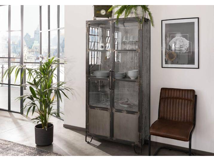 Vitrine Mango 90x40x190 grau lackiert HEAVY INDUSTRY #123 von MASSIVMOEBEL24