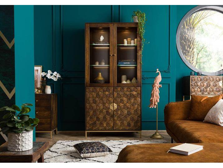Vitrine Mango 99x40x200 braun geölt DIAMOND #215 von MASSIVMOEBEL24