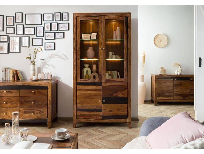 Vitrine Sheesham 100x45x200 dunkelbraun lackiert ANCONA #235 Vitrine Sheesham 100x45x200 dunkelbraun lackiert ANCONA #235 von MASSIVMOEBEL24