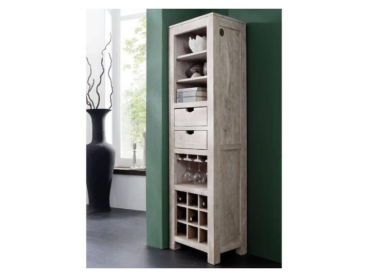 Weinregal Akazie 50x36x180 white stone getüncht NATURE WHITE #51 von MASSIVMOEBEL24