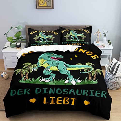 MAST DOO Dino Bettwäsche 135x200 Jungen, Kinderbettwäsche 3 Teilig Set Dinosaurier Jungen Teenager Bettbezug-Set Bettwäsche Bettbezug Mikrofaser mit 2 Kissenbezug 80x80cm von MAST DOO