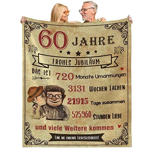 MAST DOO Diamantene Hochzeit Geschenke, 60 Jahre Ehe Geschenk, Geschenk Decke für Frau Männer 60 Jubiläum, Jahrestag Valentinstag Liebe Geschenke, Superweiche Fleecedecke 130x150cm von MAST DOO