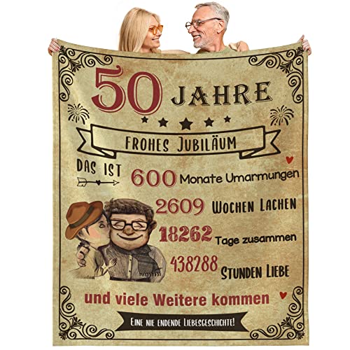 MAST DOO Goldene Hochzeit Geschenke, Decke zum 50 Hochzeitstag Frauen Männer, Jahrestag Hochzeitstag Valentinstag Geburtstag Geschenke Für Sie Ihn, Superweiche Kuscheldecke Fleecedecke 130x150cm von MAST DOO