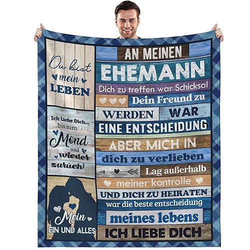 MAST DOO Hochzeitstag Geschenke für Männer, Jahrestag Hochzeitstag Valentinstag Geburtstag Geschenke Liebesgeschenke für Ihn, Decke An Meine Mann Von Frau, Fleecedecke Flauschig 150x130cm von MAST DOO