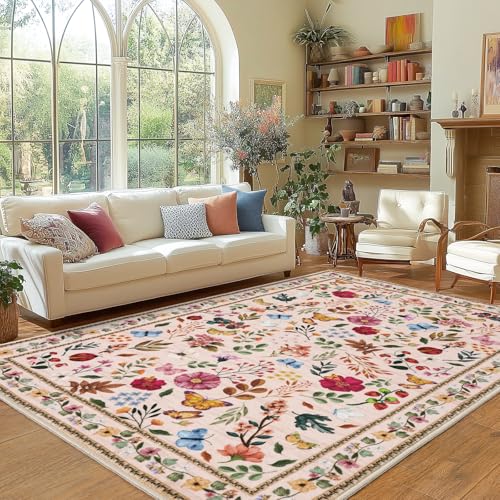 MAST DOO Teppich Wohnzimmer 160x230cm, Boho Kurzflor Teppich Waschbarer, Schlafzimmer Wohnzimmer Teppiche Großer Waschbar rutschfest Blumen Design für Esszimmer Büro Bereich Dekor, Rosa MAST DOO Teppich Wohnzimmer 160x230cm, Boho Kurzflor Teppich Waschbarer, Schlafzimmer Wohnzimmer Teppiche Großer Waschbar rutschfest Blumen Design für Esszimmer Büro Bereich Dekor, Rosa von MAST DOO