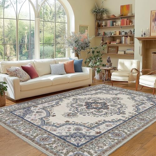 MAST DOO Teppich Wohnzimmer 160x230cm, Boho Kurzflor Teppich Waschbarer, Schlafzimmer Wohnzimmer Teppiche Großer Waschbar rutschfest Vintage Design für Esszimmer Büro Bereich Dekor, Blau-weiß MAST DOO Teppich Wohnzimmer 160x230cm, Boho Kurzflor Teppich Waschbarer, Schlafzimmer Wohnzimmer Teppiche Großer Waschbar rutschfest Vintage Design für Esszimmer Büro Bereich Dekor, Blau-weiß von MAST DOO