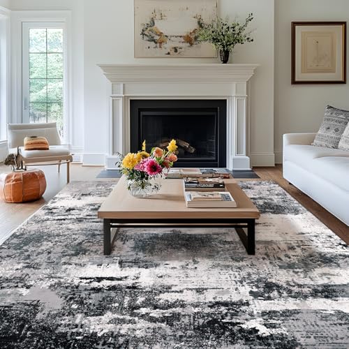 MAST DOO Teppich Wohnzimmer Waschbarer, Moderner Kurzflor Teppich Großer, Abstrakte Schlafzimmer Teppiche Waschbar rutschfest Design für Esszimmer Büro Bereich Dekor Schwarz Weiss Größe 160x230cm von MAST DOO