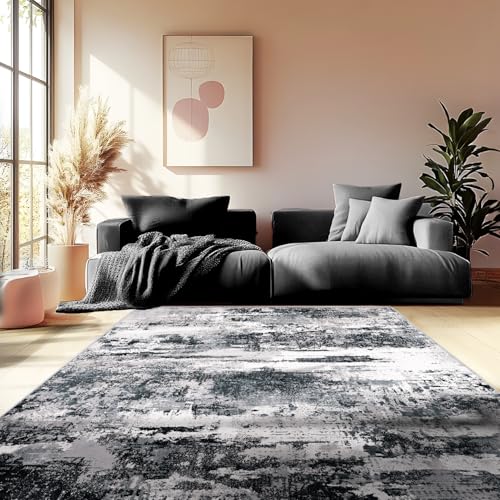 MAST DOO Teppich Wohnzimmer Waschbarer, Moderner Kurzflor Teppich Großer, Abstrakte Schlafzimmer Teppiche Waschbar rutschfest Design für Esszimmer Büro Bereich Dekor Schwarz Weiss Größe 140x200cm von MAST DOO