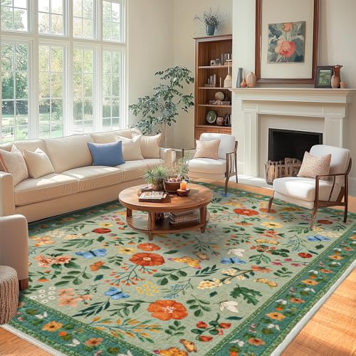 MAST DOO Teppich Wohnzimmer Waschbarer 140x200cm, Boho Blumen Kurzflor Wohnzimmerteppich Groß Teppich für Esszimmer Schlafzimmer Büro, Waschbar rutschfest Teppiche Blumen Design Carpet, Grüne MAST DOO Teppich Wohnzimmer Waschbarer 140x200cm, Boho Blumen Kurzflor Wohnzimmerteppich Groß Teppich für Esszimmer Schlafzimmer Büro, Waschbar rutschfest Teppiche Blumen Design Carpet, Grüne von MAST DOO