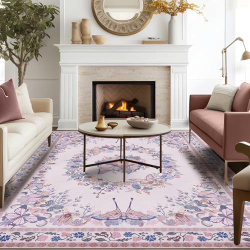 MAST DOO Teppich Wohnzimmer Waschbarer 200x300cm, Blumen Kurzflor Teppich Großer, Weicher Vintage Schlafzimmer Teppiche Waschbar rutschfest & Pflegeleicht Design für Esszimmer Büro Bereich Dekor Rosa MAST DOO Teppich Wohnzimmer Waschbarer 200x300cm, Blumen Kurzflor Teppich Großer, Weicher Vintage Schlafzimmer Teppiche Waschbar rutschfest & Pflegeleicht Design für Esszimmer Büro Bereich Dekor Rosa von MAST DOO