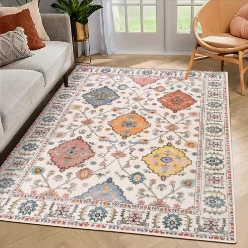 MAST DOO Teppich Wohnzimmer Waschbarer 60x110cm - Boho Kurzflor Teppich Schlafzimmer - Orientalischer Vintage Teppiche Weich rutschfest Design für Schlafzimmer, Esszimmer, Küchen von MAST DOO