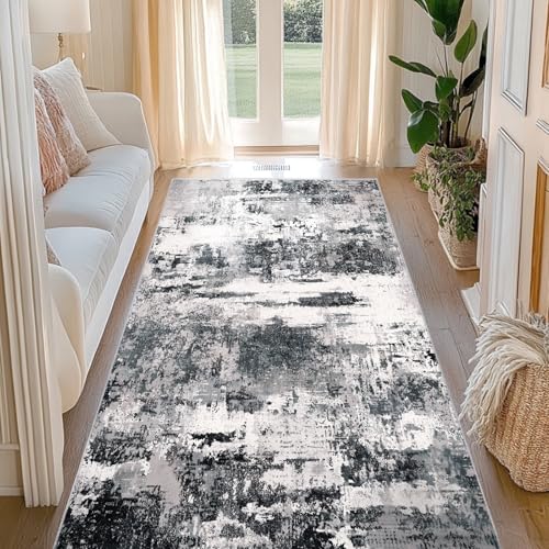 Teppich Läufer Flur 80x150cm - Küchenläufer Waschbare Teppichläufer - Abstrakte Design Teppiche - Rutschfest Moderner Kurzflor Teppich für Korridor, Esszimmer, Wohnzimmer, Schlafzimmer - Schwarz Weiss von MAST DOO