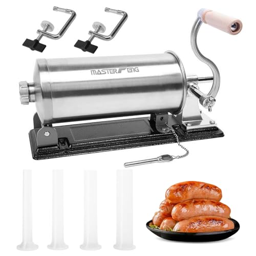 MASTER FENG Horizontale Wurstfüllmaschine verpackt mit 4 Kunststoff-Fülltrichtern (2,7 kg Kapazität) von MASTER FENG