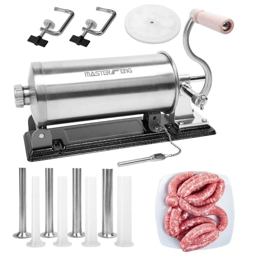 MASTER FENG Horizontale Wurstfüllmaschine verpackt mit 8 Fülltrichtern und 1 Silikonkolben (2,7 kg Kapazität) von MASTER FENG