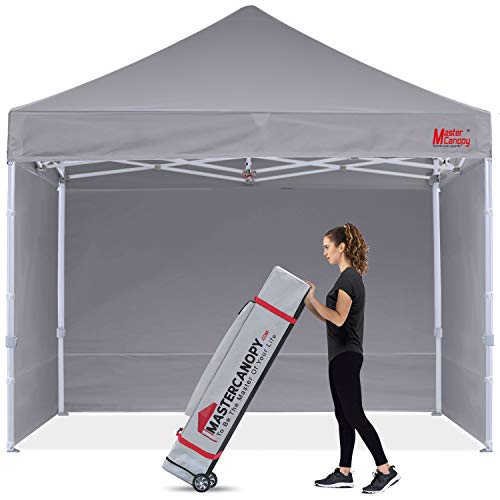 MASTERCANOPY 3 x 3 m Pop-up-Pavillon Faltpavillon Festzelt mit 4 Seitenwänden/Seitenteilen für Markt, Garten, Events, Grau von MasterCanopy
